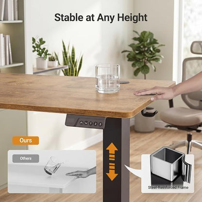 Claiks Electric Standing Desk, 32 x 19 Inch Small Height Adjustable Sit Stand Desk for Home Office, Computer Desk with Memory Presets, Cable Management&Headphone Hooks, 156 lbs Capacity, Rustic Brown