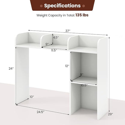 GOFLAME 5 Shelves Desktop Bookshelf, Wood Desk Hutch Dorm for Computer Desk, Countertop Display Rack, 3-Tier Desk Storage Organizer Shelf for Dormitory, Home Office, Study, White