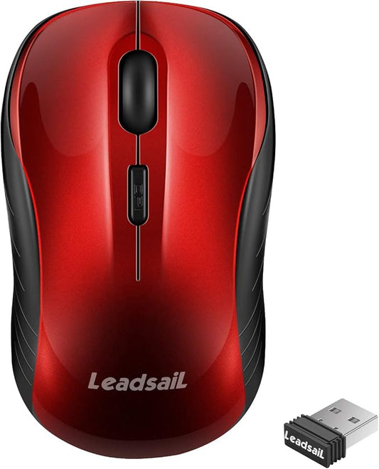 LeadsaiL Wireless Mouse, 2.4Ghz USB Cordless Mouse for Laptop, Compact Silent Mice, 4 Buttons, 3 Adjustable DPI, Ergonomic Optical Mouse for MacOS and Windows Coumpter, Notebook