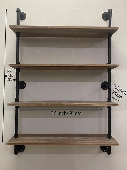 HDDFER Pipe Shelves Industrial Pipe Shelving Shelves Real Wood Industrial Floating Pipe Shelves with Wood Planks 36 inch Wall Shelves Rustic Hanging Bookshelf Farmhouse Kitchen Bar Shelving