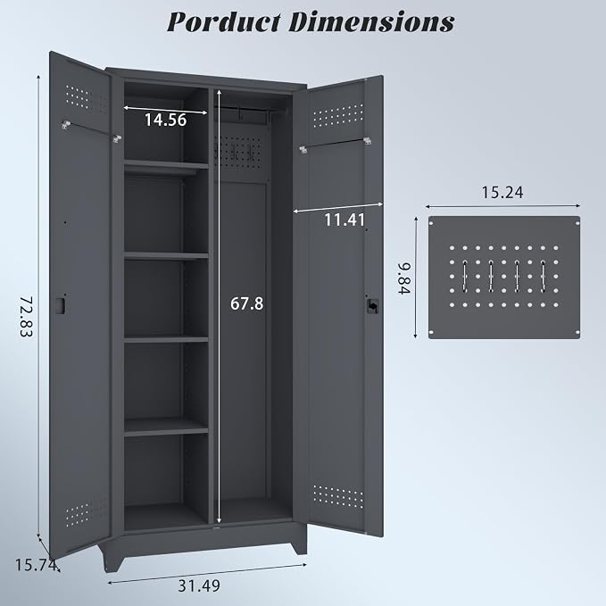 IRONFFICE Lockable Storage Cabinet,Metal Garage Storage Cabinets with Doors,Steel Utility Closet Cabinet with Adjustable Shelves,Locking Cabinet for Home,Garage,Gray