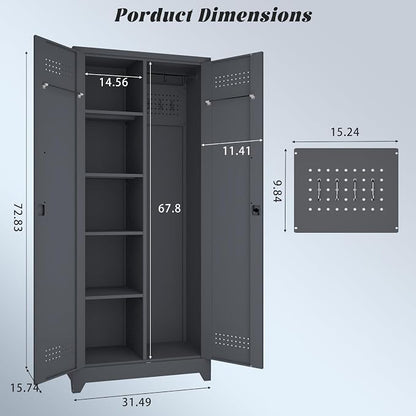IRONFFICE Lockable Storage Cabinet,Metal Garage Storage Cabinets with Doors,Steel Utility Closet Cabinet with Adjustable Shelves,Locking Cabinet for Home,Garage,Gray