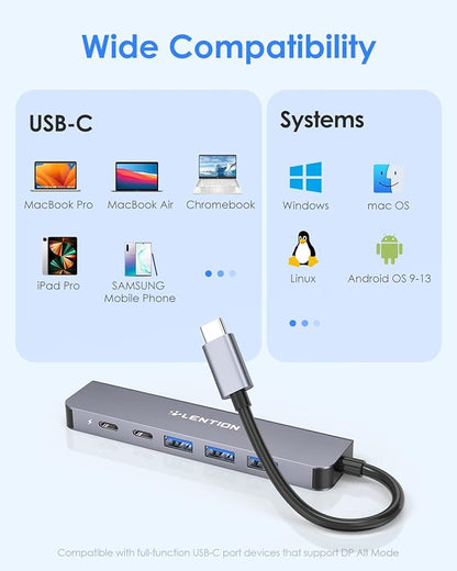 LENTION 6-in-1 USB C Hub, 4K@60Hz HDMI, 100W PD, 3 USB 3.0, USB-C Data | Ideal for Work & Study, Stable Driver 3.0 Adapter, Compatible with macOS, iOS/iPadOS, Windows & ChromeOS (CE35p, Space Gray)