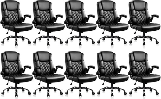 OFIKA Leather Office Desk Chair,Ergonomic Office Chair with Lumbar Support,Computer Chair,Executive Leather Chair with Padded Flip-up Arm,Adjustable Armrests, Black,275LBS,10 Pack