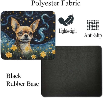 Starry Night Dog Mouse Pad for Home Office Gaming Working Desk Computer Desktop Accessories Non-Slip Rubber Mouse Pad for Dog Lovers (Chihuahua)