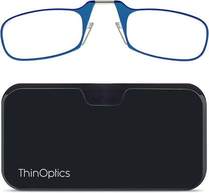 ThinOptics unisex-adult Reading Glasses + Black Universal Pod Case | Blue Frames, 1.50 Strength Readers Blue Frames / Black Case, 44 mm