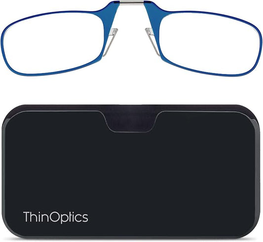 ThinOptics unisex-adult Reading Glasses + Black Universal Pod Case | Blue Frames, 1.50 Strength Readers Blue Frames / Black Case, 44 mm