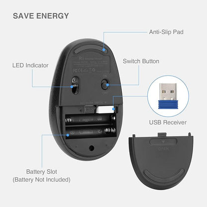 Rii Wireless Mouse RM700 2.4G Silent Mouse with USB Receiver for Laptop,PC,Mac,Chromebook,Windows (Black)