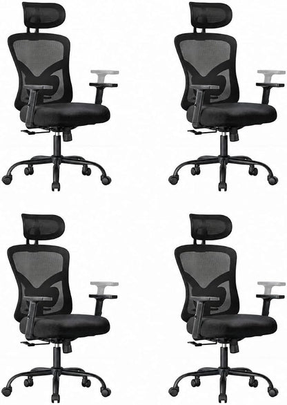 Marsail Ergonomic Office Chair Ergonomic Gaming Chair with Lumbar Support, 2D Headrest, Adjustable Armrests, Contoured Seat Cushion, Computer Desk Chair with Wheels for Home and Office, Pack of 4