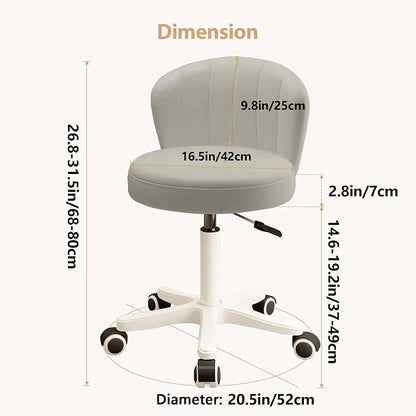 Small Desk Chair Round Rolling Chair with Back PU Leather Height Adjustable Swivel Vanity Work Computer Stool Chair for Home Office Bedroom
