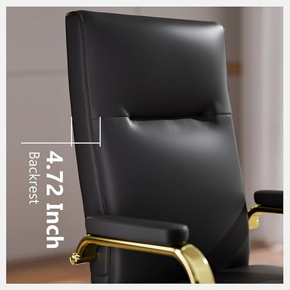 GXJ Black and Gold Office Chair with Memory Foam Seat, Computer Desk Chair | 4.9'' Memory Foam Seat and 4.7'' Comfortable Backrest, High Back Leather Executive Chair with Wheels and Arms for Women