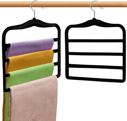 Closet Organizers and Storage, 2 Pack Pants-Hanger-Space-Saving, Velvet Clothes Organization Jeans Trousers Scarf Hangers for Pant-Rack, College-Dorm-Room Essentials for Students Girls Boys Guys
