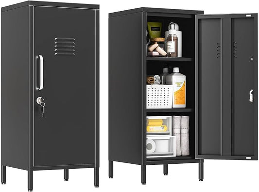 erosoei 35.43" H Metal Locker Storage Cabinet, Office Locker with 2 Adjustable Shelves, Steel Cabinet with 1 Door, High Legs Organizer for Home Office, Kitchen, Living Room, Bedroom and Bathroom