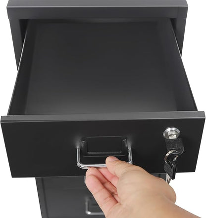Vertical File Cabinet, 6 Drawers Rolling File Organizer Cabinets with Lock, Heavy Duty Metal Storage Cabinet, Movable Under Desk Filing Cabinet for Office, Study, Dresser (Black)