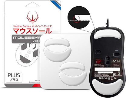 HOTLINEGAMES 2Sets 3.0 Plus Rounded Curved Edges Mouse Feet Skates Compatible with Zowie ZA13, ZA13B Gaming Mouse feet Replacement (0.7mm,Smooth Glide Pads,Pure White PTFE) Professional Mice Upgrade