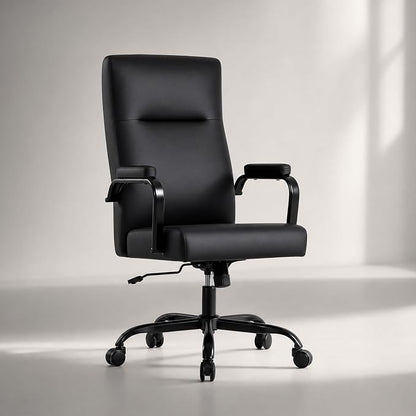 Office Desk Chair,Leather Conference Room Chairs with Wheels,Modern High Back Executive Office Chair with Memory Foam,Ergonomic Swivel Computer Chair for Home Office,Black