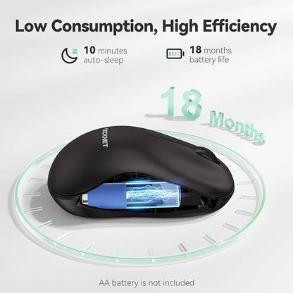 TECKNET Wireless Mouse for Laptop, 2.4G Silent Computer Mouse Quiet Click with 5 DPI Levels,Contoured Grip,Small Portable 30 Months Battery Cordless Mice for PC, Chromebook, Mac -Black