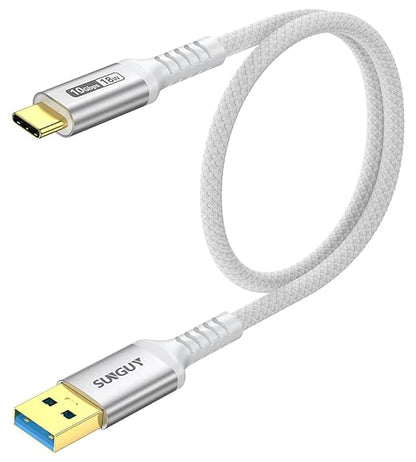 SUNGUY 10Gbps Android Auto USB C Cable, 1.5FT 3A USB 3.1 Gen 2 Fast Charge & Data Transfer USB C CarPlay Cable for iPhone 17 16 15 Pro Max, Galaxy S24 S23 S22 Ultra, SSD (White)