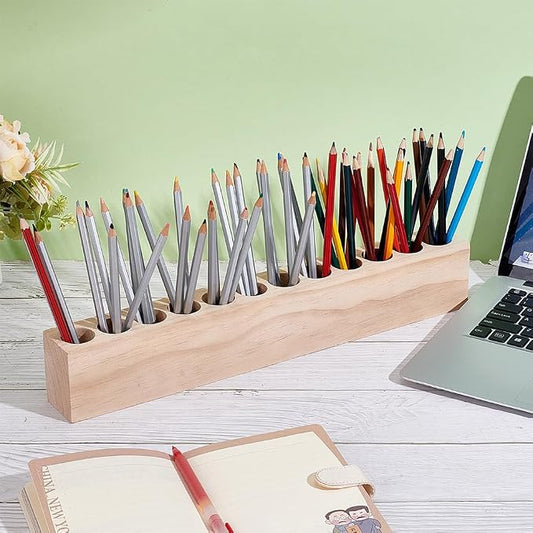 UNICRAFTALE Wooden Colored Pencil Holder Crayon Holder with 12 Holes Pencils Organizer Storage for Kids Storage Caddy Case Pen Holder for Colored Pencils Markers Crayons Desk Accessories