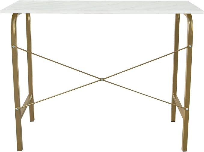 Versanora Teamson Home's Faux White Marble Top Compact Modern Desk with Brass-Finished Arched Legs and Sleek, Contemporary Silhouette