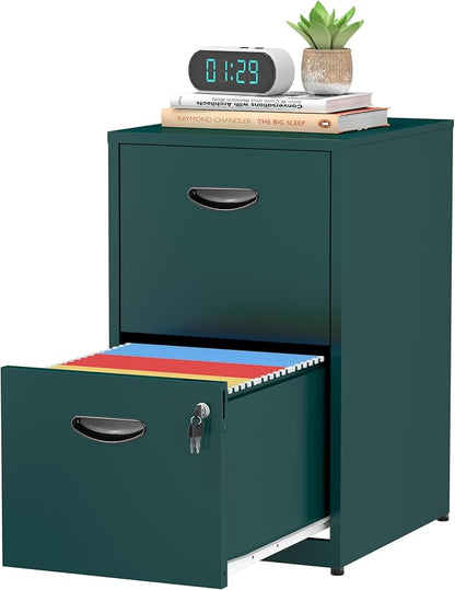 2 Drawer File Cabinet with Lock,Green Small Filing Cabinet for Home Office,Metal Vertical File Under Desk Cabinets for A4/Letter,Assembly Required