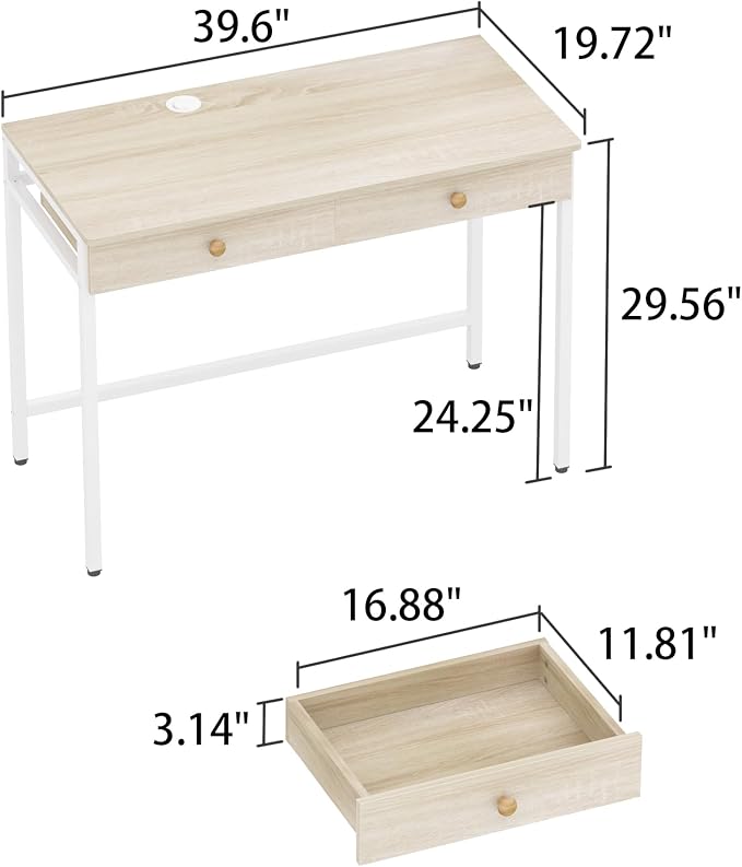 Weehom Computer Desk with Drawers, Home Office Desk for Writing, Studying, and Gaming - Sturdy and Spacious Workstation for PC and Laptop(Beige)