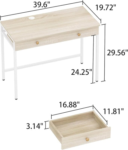 Weehom Computer Desk with Drawers, Home Office Desk for Writing, Studying, and Gaming - Sturdy and Spacious Workstation for PC and Laptop(Beige)