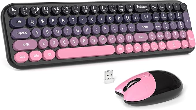 MOFII Wireless Keyboard and Mouse Combo, Compact Small Keyboard with Large Print, 2.4GHz Retro Typewriter Keyboard, Quiet Click Mouse for PC, Laptop, Desktop, Windows (Plum Pink Gradient)