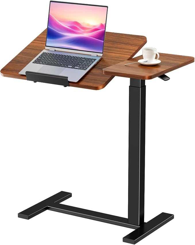 Small Standing Desk Mobile Rolling Table with Wheels Adjustable Height, Portable Laptop Computer Workstation with Tiltable Desktop for Teacher Classroom Home Office, Brown