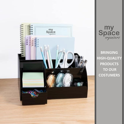 My Space Organizers Black Desk Organizer with 9 Compartments - Desktop Office Supplies and Desk Accessories Organizer