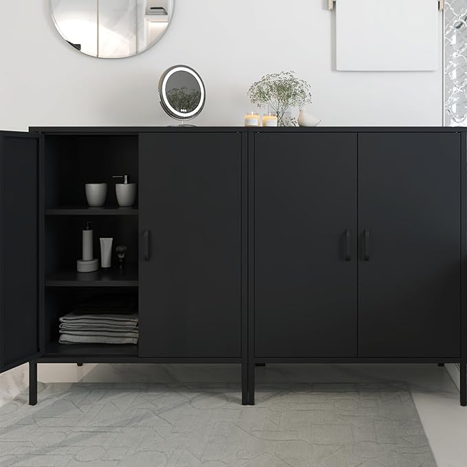 Chshin Black Metal Storage Cabinet,Metal Locker Storage Cabinet with 2 Doors and Shelves,Kitchen Pantry Cabinet,Modern Storage Freestanding Organizer Rust for Home,Kitchen,Office