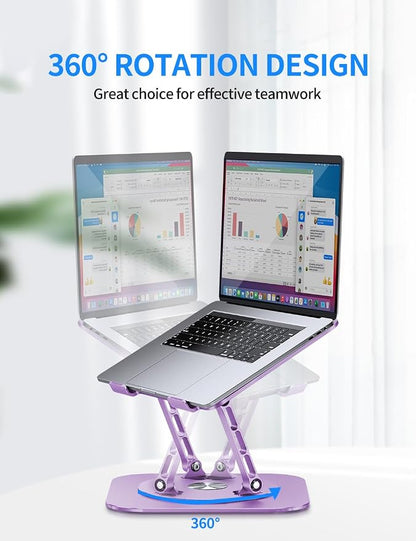 AOEVI Adjustable Laptop Stand with 360 Rotating Base, Computer Ergonimic Foldable Laptop Riser for Desk Compatible with MacBook Pro/Air Notebook up to 16 Inches, Purple