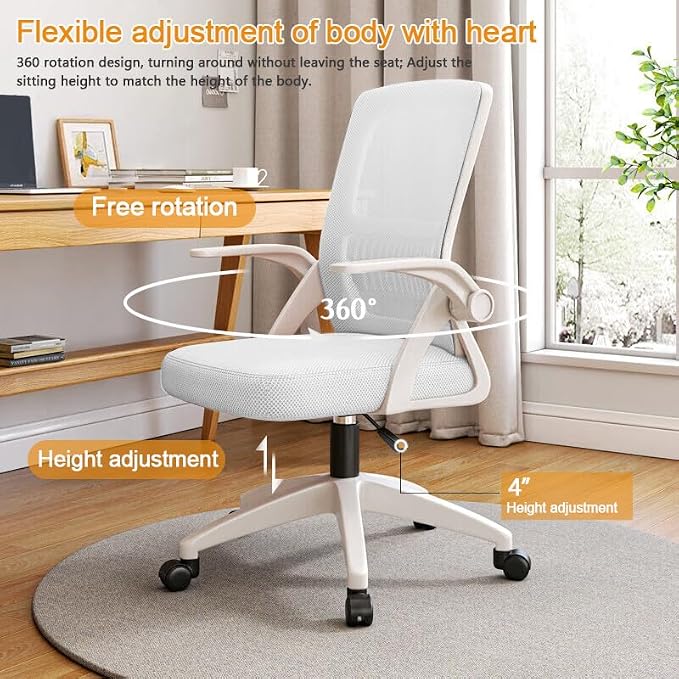 Home Office Chair Ergonomic Breathable Mesh Chair High Back with Adjustable Height Swivel with Flip-Up Arms and Lumbar Support