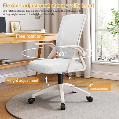 Home Office Chair Ergonomic Breathable Mesh Chair High Back with Adjustable Height Swivel with Flip-Up Arms and Lumbar Support