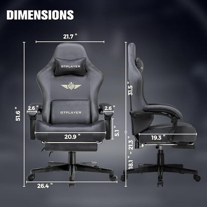 GTPLAYER Big and Tall Gaming Chair 400lbs Heavy Duty Office Chair with Foot Rest, High Back Pocket Spring Ergonomic Computer Chair for Adults, Wide Comfy Seated Cushion with Linkage Armrests, Grey