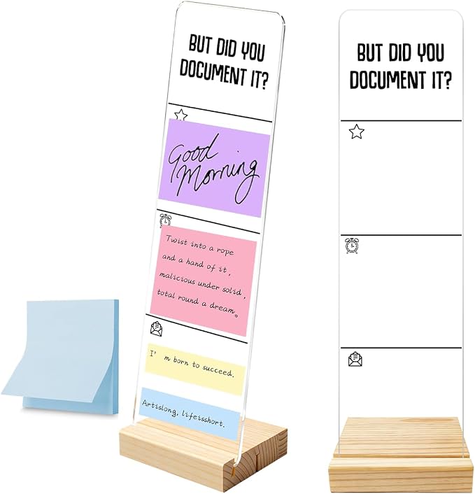 Monitor Memo Board with Removable Wooden Base Acrylic Portable Sticky Note Holder, But Did You Document it? Logo Office Desk Desk Set Sticky Notes 100 Sheets