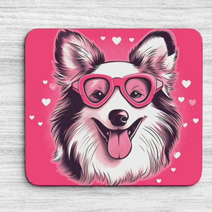 Pink Mousepad Glamour Dog Shetland Sheepdog Mouse Pad for Home Office Gaming Working Desk Computer Desktop Accessories Non-Slip Rubber Mousepad for Dog Lovers