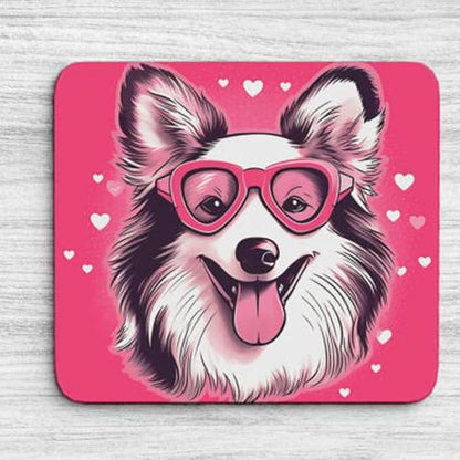 Pink Mousepad Glamour Dog Shetland Sheepdog Mouse Pad for Home Office Gaming Working Desk Computer Desktop Accessories Non-Slip Rubber Mousepad for Dog Lovers