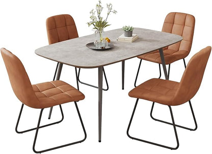 HIPIHOM 47.2'' Dining Table Set for 4,Modern Wood Dining Table,Leather Dining Chairs 4,Table and Chairs Set of 4,Ideal for Kitchen Dining Room (Gray Table + 4 U-Shaped Brown Chairs, 47.2")
