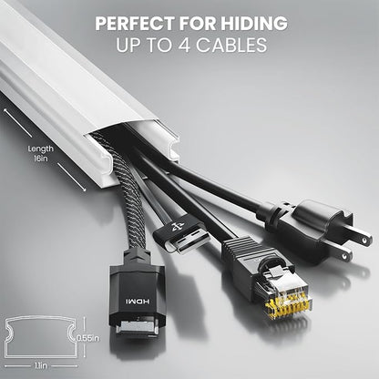 Cord Covers for Wires on Wall - 300in Cable Management Cable Hider - Cord Hiders for TV On Wall - Paintable Cable Concealer - Wire Covers for Cords - 20X (L16 x W1.1 x H0.55) - Large | White