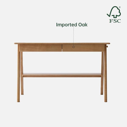 100% Solid Wood Desk with 2 Drawers, Home Office Computer Desk, Mid Century Modern Oak Desk for Study Writing 47" W