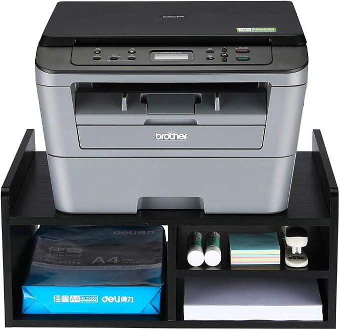 PAG Desktop Printer Stand with Storage, Paper Storage Holder Rack for Desk, Wooden Printer Organization for Home/Office, Black