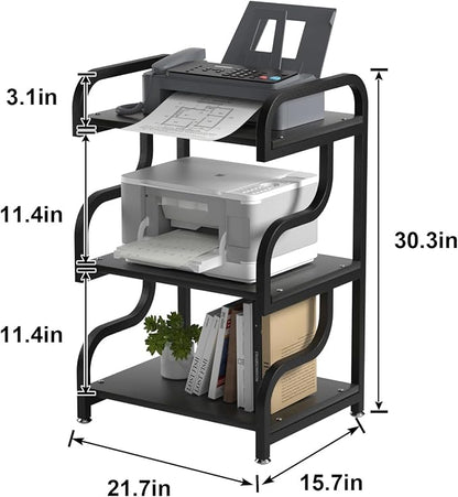 Printer Stand, 3-Tier Large Printer Stand with Durable Materials and Ample Storage Space, Printer Table for Home Office Organization, Black