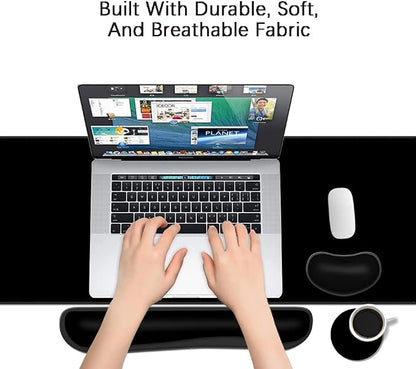 MIBITRI Keyboard Mouse Pad Set, Extended Gaming Mouse Pad+Ergonomics Keyboard Wrist Rest Support, Memory Foam, Easy Typing Pain Relief, 4Pcs XXL Ultra Thick Desk Mat, Black