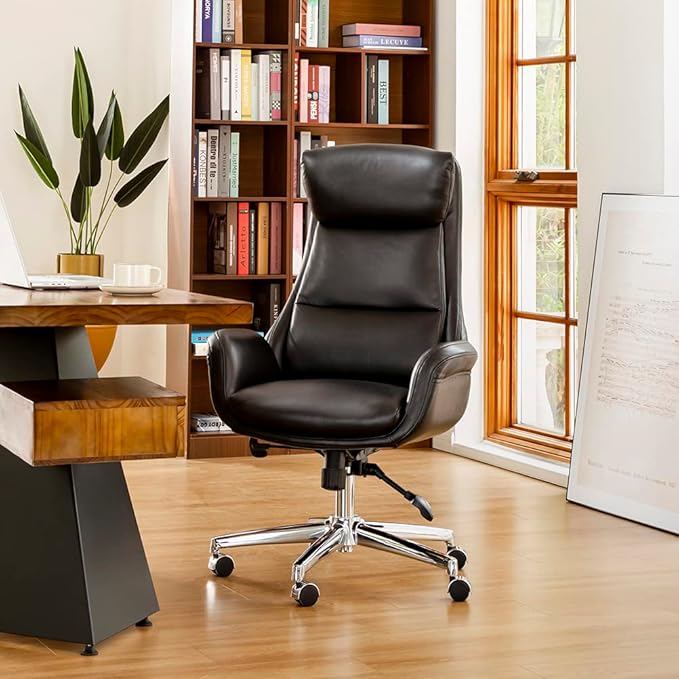 Glitzhome Mid-Century Modern Air Leatherette Adjustable Task Chair Swivel High Back Office Chair Computer Desk Chair with Armrest(Black)