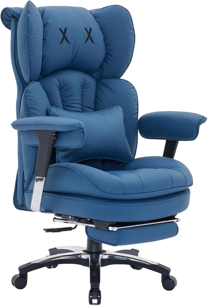 Efomao Big & Tall Desk Chair, Wide Executive Office Chair with Footrest Blue-LL
