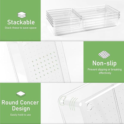 6 PCS Large Size Clear Plastic Drawer Organizer Tray, 12'' Acrylic Vanity Bathroom Drawer Organizers Trays, Desk Drawer Organizer Bins for Cosmetic, Makeup, Kitchen, Office Drawer Divider Organization