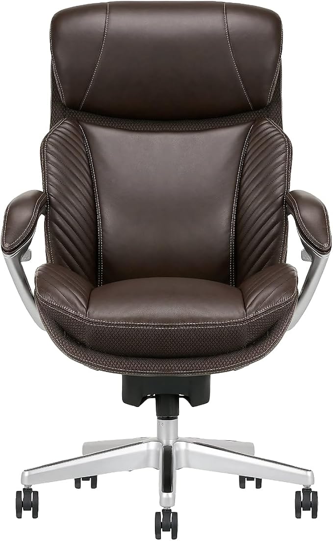 iComfort i6000 Series Big & Tall Ergonomic Bonded Leather High-Back Executive Chair, Brown/Silver