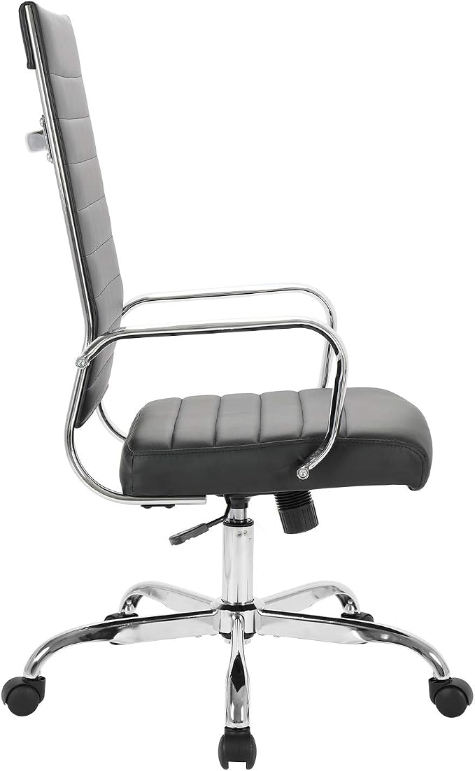 LANDSUN Home Office Chair Ribbed Leather High Back Executive Swivel Computer Desk Chairs with Wheels and Armrests Soft Padded Adjustable Height Modern Conference Task Black