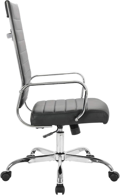 LANDSUN Home Office Chair Ribbed Leather High Back Executive Swivel Computer Desk Chairs with Wheels and Armrests Soft Padded Adjustable Height Modern Conference Task Black